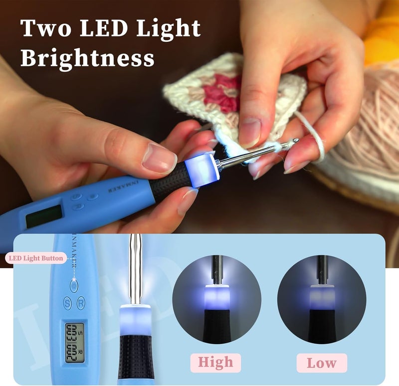 INMAKER Light up Crochet Hooks Ergonomic Soft Grip, Large Counting Crochet Hook Set Digital, Lighted Crochet Needles Kit with Case - Image 2